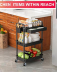 Goovilla 3 Tier Rolling Utility Cart Organizer with Removable Drawer, Stable and Sturdy Black Rolling Storage Carts with 2 Lockable Wheels for Bathroom, Kitchen, Snack, Craft, Makeup, Baby Essentials