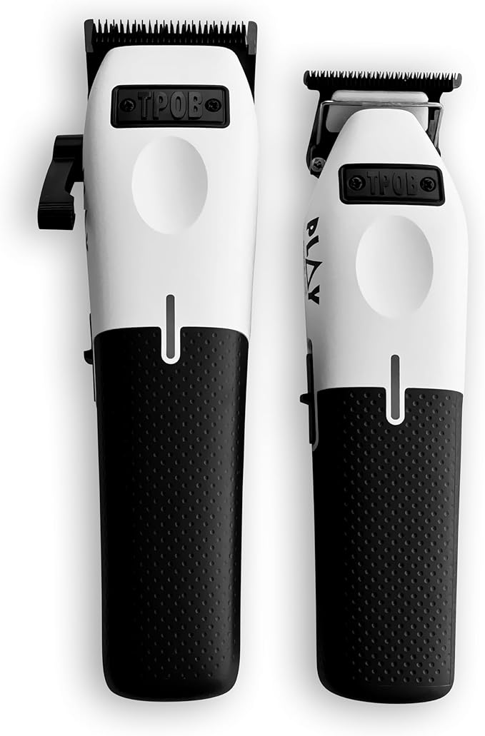 TPOB Play Barber Hair Clippers & Trimmer for Men 7500 RPM with Rubber Grips (White 2 Set)
