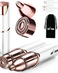 Eyebrow Facial Trimmer: 2 in1 Rechargeable Facial Hair Removal and Eyebrow Shaver - Face Lips Body Painless Facial Razor with Replacement Heads
