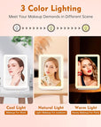 FUNTOUCH Rechargeable Travel Makeup Mirror with Lights and 10X Magnifying Mirrors, Portable Lighted Vanity Mirror with 80 Led,2000mAh Battery,3 Color Lighting,Touch Dimming,Tabletop Light up Mirror