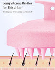 HEETA Scalp Massager Hair Growth, Soft Silicone Scalp Scrubber Shampoo Brush for Exfoliation, Dandruff Removal & Head Massage Stress Relax, Wet & Dry Use for Thick, Thin Hair Care, Wheat Straw Pink