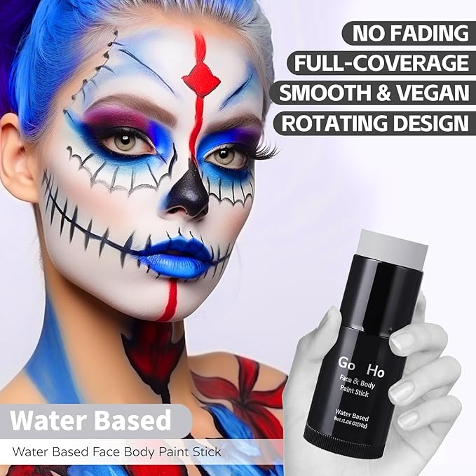 Go Ho Light Grey Face Body Paint Stick,Easily Washable Formula Gray Face Paint Stick,Non-toxic Full-coverage Cream Grey Body Paint for Adults Children Halloween Skull Zombie Goth Cosplay SFX Makeup