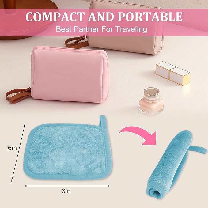Makeup Remover Cloth 12 Pack, Ultra Soft and Reusable Microfiber Makeup Remover Towels for All Skin Types, Perfect Face Towels for Women, 6 Inch X 6 Inch, Blue