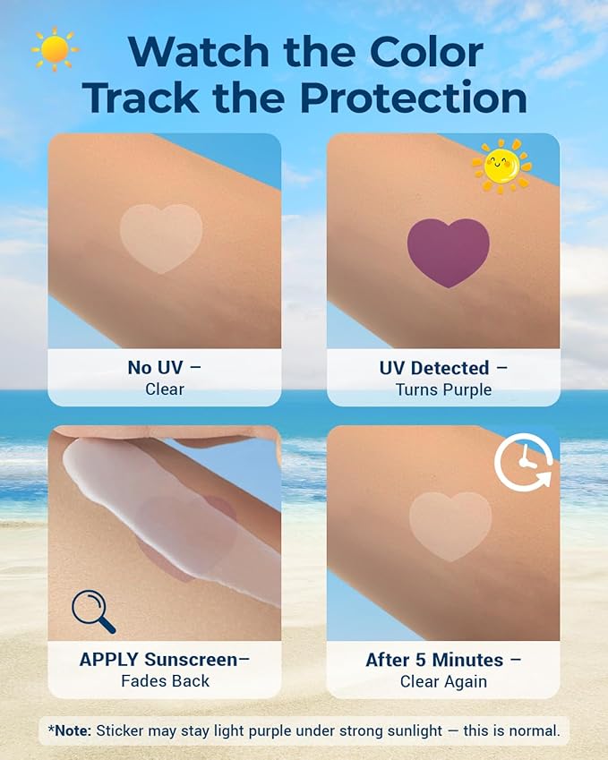 160 Pack UV Detection Stickers for Sunscreen Cute Shape - Sun Protection Stickers for Kids Adults -Waterproof Sunscreen Dots UV Patch Sunblock Stickers SPF Sensing Patches for Reapplying Reminder