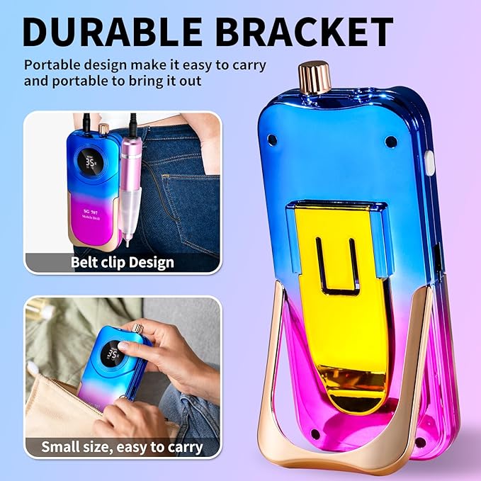 Portable Nail Drill Cordless,35000 RPM Electric Nail File with Holder,Rechargeable Nail Drill E Filer for Nails,Electric Nail Buffer Nail Dremel Tool for Women (Gradient Purple Blue)