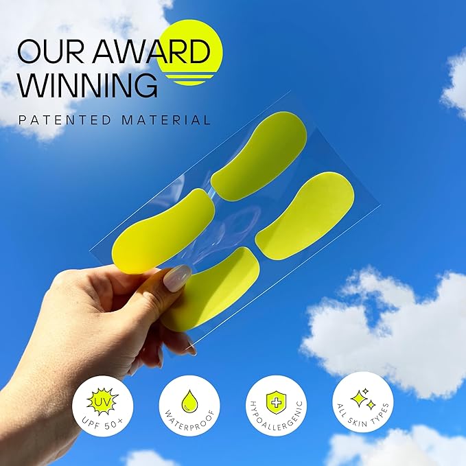 Sun Patch, Hypoallergenic Sun-Screen Under Eye Patches, 100% Silicone UPF-50 UV Protection, Reusable, 1 Pack/4 Pairs, Yellow (Golf, Surf, Swim, Ski & Snow, Outdoors)