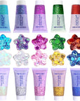 Face Body Glitter, Hair Glitter Sparkles Chunky Face Glitter Gel for Girls Makeup Singer Concerts Mermaid Festival Sequins, 10 Colors(White+Silver+Gold+Pink+Blue+Purple+Red+Light Blue+Green+Rose)