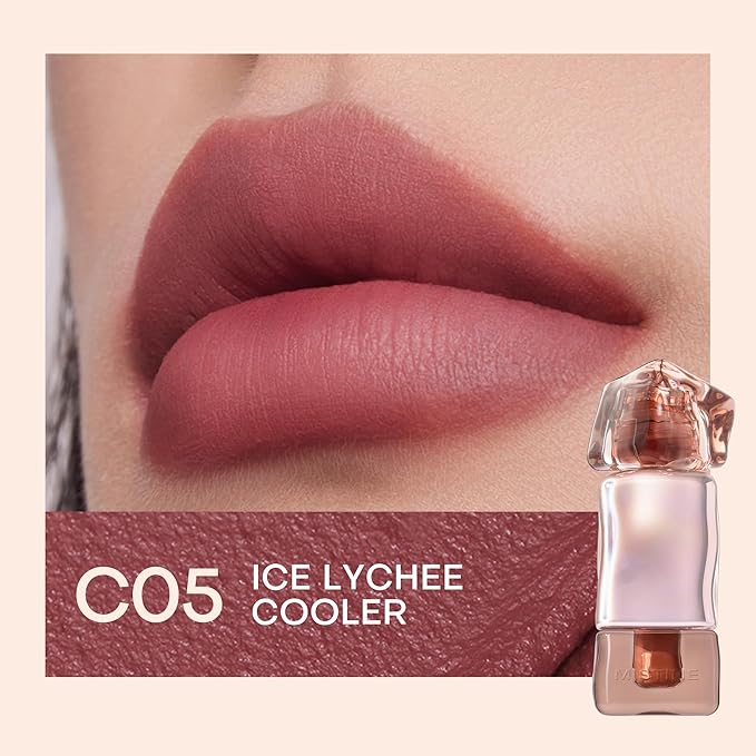 Mistine Cream Lip Gloss Thai latte Long Lasting Lip Gloss Non-sticky Silk Smooth Mist Matte Finish Lip Tint Gloss C05 Ice LYychee Cooler 0.1 fl oz 1 Count