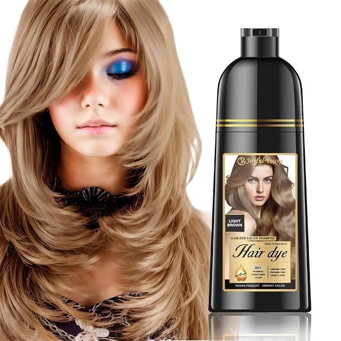 Natural Color Hair Dye Shampoo 3 IN 1, Instant Hair Coloring, Gray Coverage for Men & Women, Beard Dye Vegan Ammonia Free & Paraben-Free, Champú Para Canas Mujer & Hombre (LIGHT BROWN)
