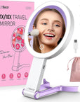 LitBear Travel Makeup Mirror with Light, Rechargeable Double-Sided 10X/1X Magnifying Mirror, Portable Lighted Beauty Mirror, 3 Color Lighting, Dimmable Touch Screen, Tabletop Handhold Hanging (Purple)