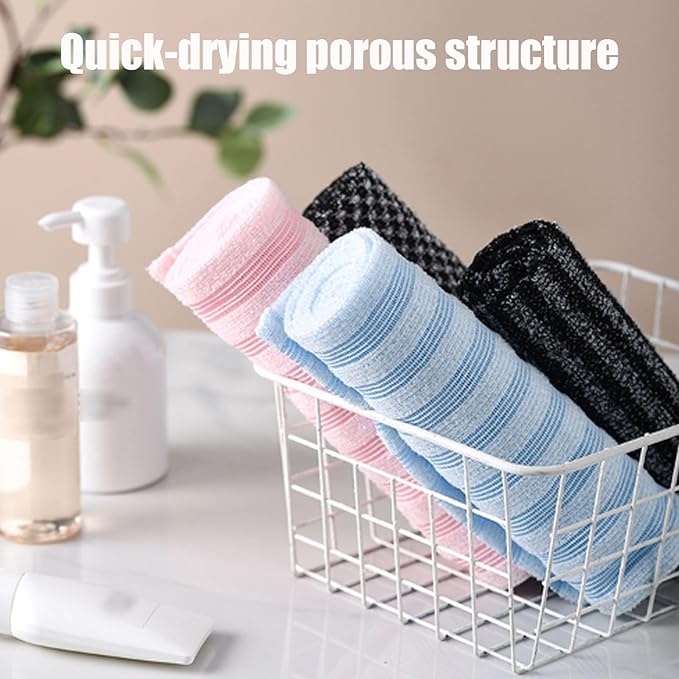 Exfoliating Shower Towel, Back and Body Exfoliator Towel, Scrub Cloth, Bath Towel, Portable Bath Towel, Travel and Quick Drying, for Women and Men (2pcs-B)