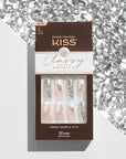 KISS Premium Classy Fake Nails - Stay Modish, Long & Square, Super Glam, Jewel Accents, Waterproof, Smudge Proof, No Dry Time, Durable, Takes Minutes, Quick & Easy | 30 Count