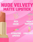 Juvia's Place The Nude Velvety Matte Lipstick Mademoiselle - Nude, Long-lasting, Rich-Color Lip Makeup, Creamy Lipstick with Matte Finish, Beauty & Lip Products