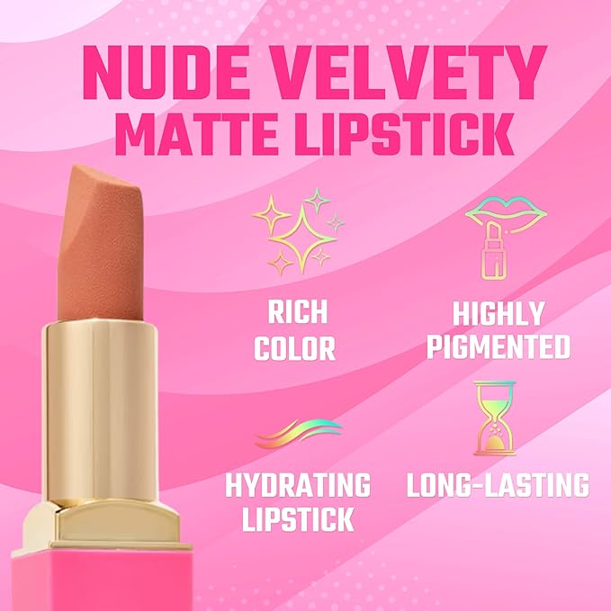 Juvia's Place The Nude Velvety Matte Lipstick Mademoiselle - Nude, Long-lasting, Rich-Color Lip Makeup, Creamy Lipstick with Matte Finish, Beauty & Lip Products