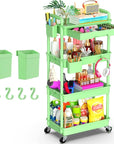 Goovilla 4 Tier Rolling Utility Cart Organizer with Removable Drawer, Stable and Sturdy Green Rolling Storage Carts with 2 Lockable Wheels for Bathroom, Kitchen, Snack, Craft, Makeup, Baby Essentials