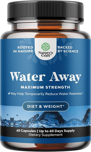 Water Away Pills Maximum Strength - Herbal Diuretic Pills for Water Retention for Fast Acting Bloating Relief for Women and Men - Easy To Take Water Retention Pills for Women and Men - 60 Servings