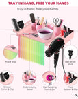 Extension Salon Tray Hair Extension Cart Tray Pink Multi-Function Extensions Rolling Tray with Blow Dryer Holder and Storage Platform
