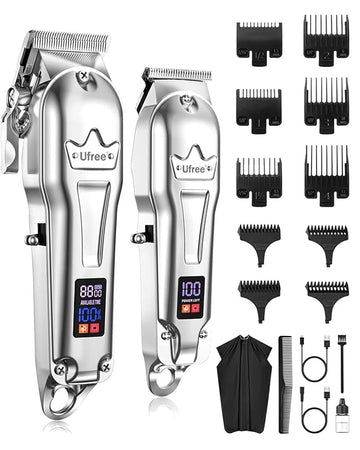 Ufree Hair Clippers for Men Professional, Barber Clippers and Trimmers Set, Cordless Hair Clippers for Hair Cutting Kit with LED Display, Electric Hair Trimmer, Gifts for Men, Silver