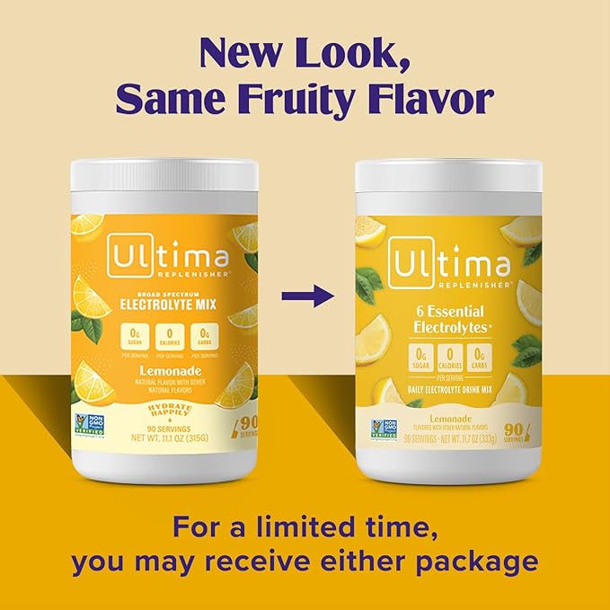 Ultima Replenisher Daily Electrolyte Drink Mix – Lemonade, 90 Servings – Hydration Powder with 6 Key Electrolytes & Trace Minerals – Keto Friendly, Vegan, Non-GMO & Sugar-Free Electrolyte Powder