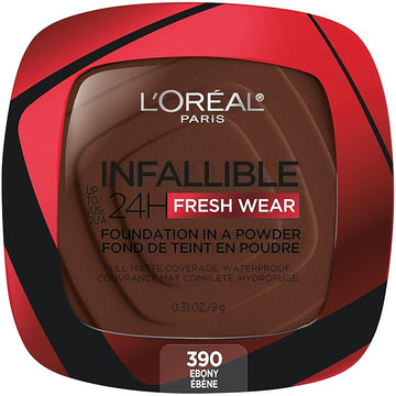 L'Oreal Paris Makeup Infallible Fresh Wear Foundation in a Powder, Up to 24H Wear, Waterproof, Ebony, 0.31 oz.
