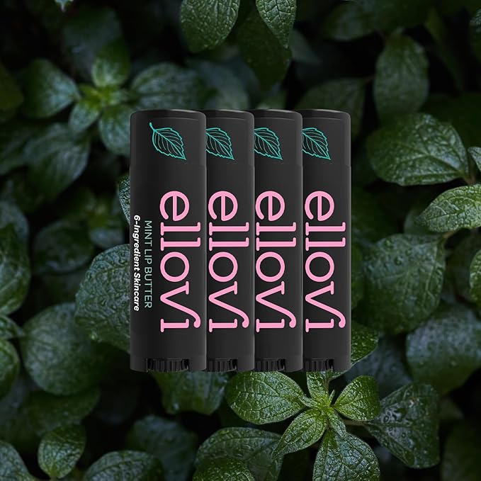 Ellovi Natural Lip Butter Lip Balm - Mint - Pure Enough to Eat - Made With Just 6 Vegan Ingredients - Moisturizing Lip Care for All Day Hydration (4-Pack)