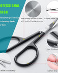 Facial Hair Small Grooming Scissors For Men Women - Eyebrow, Nose Hair, Mustache, Beard, Eyelashes, Ear Trimming Kit - Curved and Rounded Safety Tip Clippers For Hair Cutting 2PCS With Cover Black