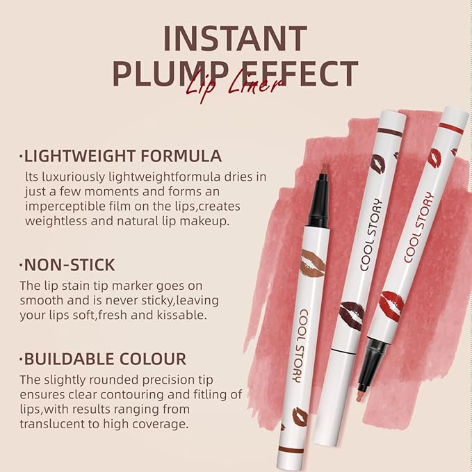 COOL STORY Lip Liner Pencil - Matte Lip Tint Stain Marker - Long Lasting Waterproof 02#