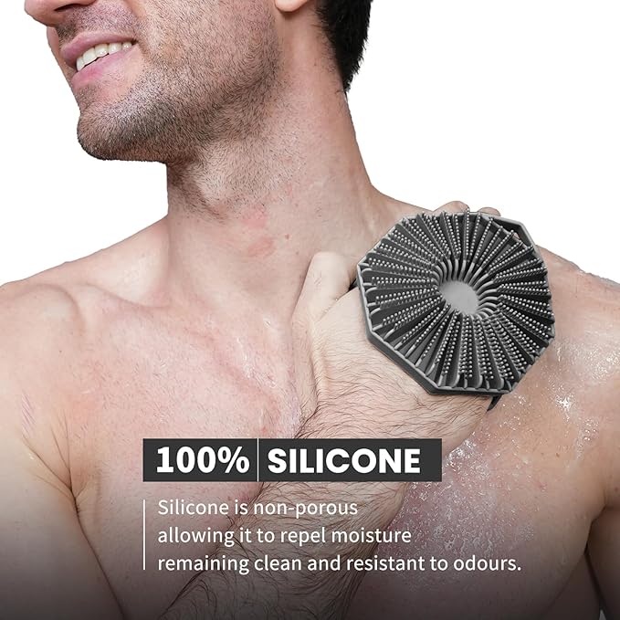 iTokGoK® Premium Silver-Infused 2-in-1 Silicone Body Scrubber, Double-Sided Design Body Brush Body Scrubber Exfoliating Body Brushes forSensitive Skin for Showering, Silicone Loofah - Gray