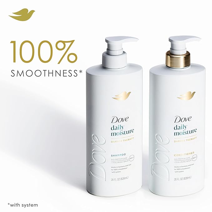 Dove Damage Therapy Shampoo Daily Moisture for Dry Hair with Bio-Protein Care Technology and Hyaluronic Serum 28 Fl Oz