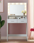 MIRROTOWEL Vanity Desk with Mirror and Lights, Dressing Table with Large Drawer, 2 Level Storage Dresser & 3 Lighting Modes Adjustable Brightness, Suitable for Bedroom