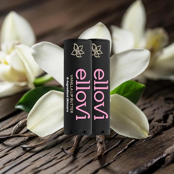 Ellovi Natural Lip Butter Lip Balm - Vanilla - Pure Enough to Eat - Made With Just 6 Vegan Ingredients - 100% Natural & Organic Moisturizing Lip Care for All Day Hydration (2-Pack)