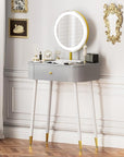 WinZo 24" Vanity Desk with Mirror and Lights, Small Makeup Vanity Table with 1 Storage Drawers, 3 Color Touch Screen Stylish Dressing Table for Small Spaces & Bedroom, Gray