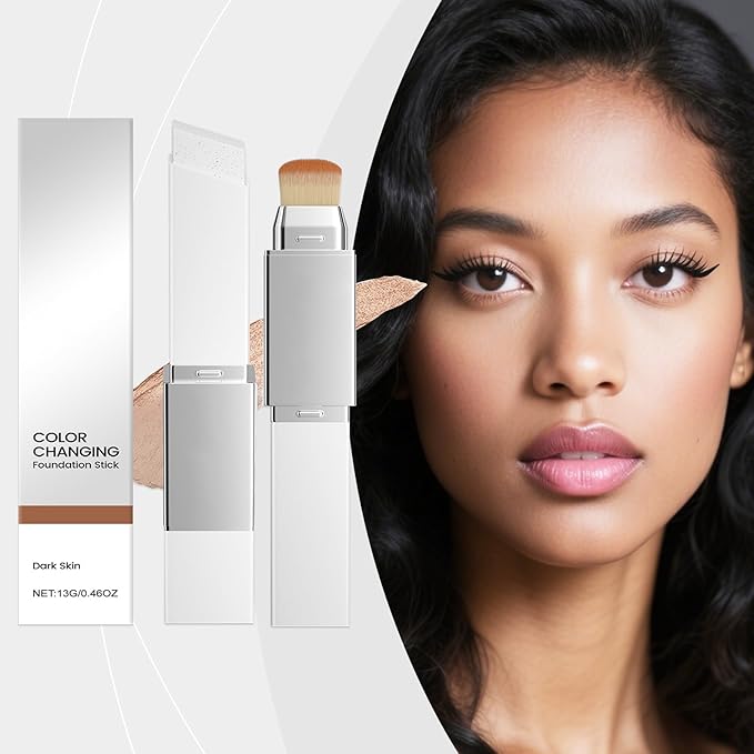 Blanc Cover Cream Stick,Korean Color-Changing Foundation Stick, Full Coverage Base Makeup， Dual-Ended with Detachable Brush for a Flawless Look (Dark Skin)