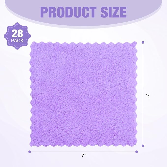 Makeup Remover Cloths 28 Pack - Super Soft Premium Coral Velvet Facial Cleansing Towels 7x7 Inch, Highly Absorbent Microfiber Reusable Washcloths for Face, Eye, Lips