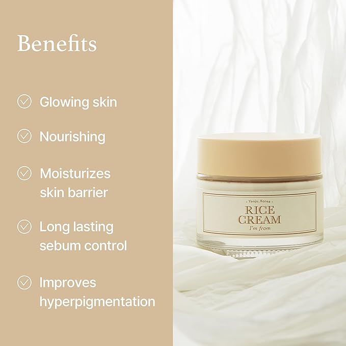 I'm from Rice Cream 1.76 Ounce, Rice Bran Essence with Ceramide, Glowing Look, Improves Moisture Skin Barrier, Deep Nourishment, Smooths and Evens Skin Tone, K-Beauty