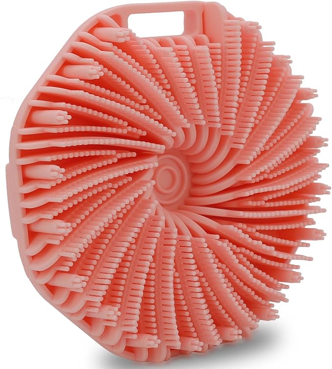 Silicone Body Scrubber, Exfoliating Shower Scrubber, Non-Slip Handle for Easy Cleaning, Travel Friendly (Pink)