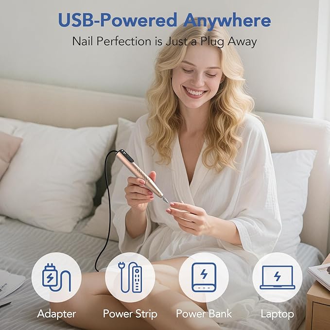 Mfish Professional Nail Drill Kit, Electric Nail File for Acrylic/Gel Nails,12 Bits, Adjustable Speeds, Portable Cordless Electric Nail Tools for Home & Salon Use