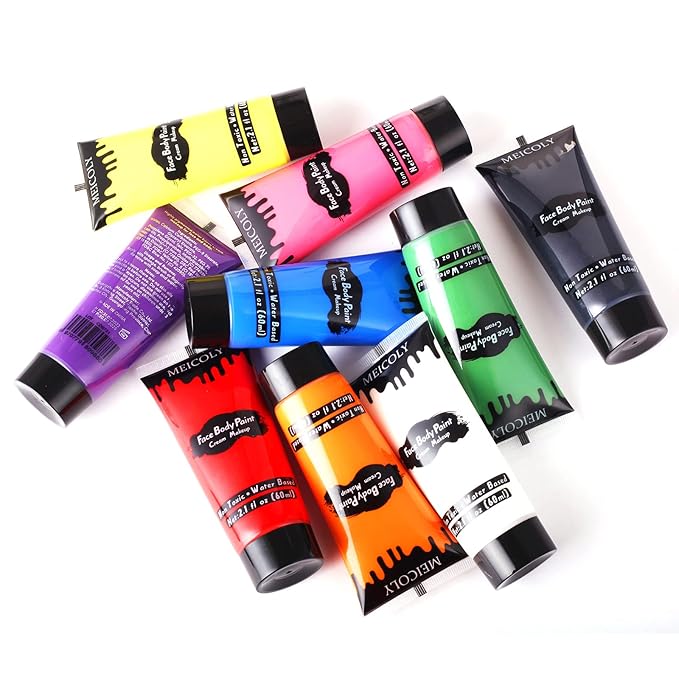 MEICOLY Pink Halloween Face Body Paint, 2.37Oz Large Tube Water Based Non-Toxic Body Paint for Adult Children,Highly Pigmented Face Painting for SFX Special Effects Cosplay Makeup