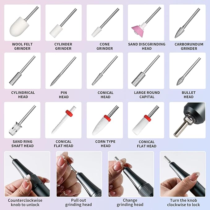 Portable Electric Nail Drill Cordless,35000 RPM Electric Nail File with Holder,Rechargeable Nail Drill E Filer for Nails,Electric Nail Buffer Nail Filer Electric Tool for Women (Pink)