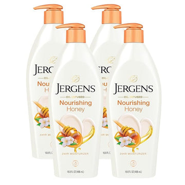 Jergens Nourishing Honey Dry Skin Moisturizer, with Illuminating Hydralucence Blend, Skin Nourishing Formula, Dermatologist Tested, 16.8 Oz, Pack of 4