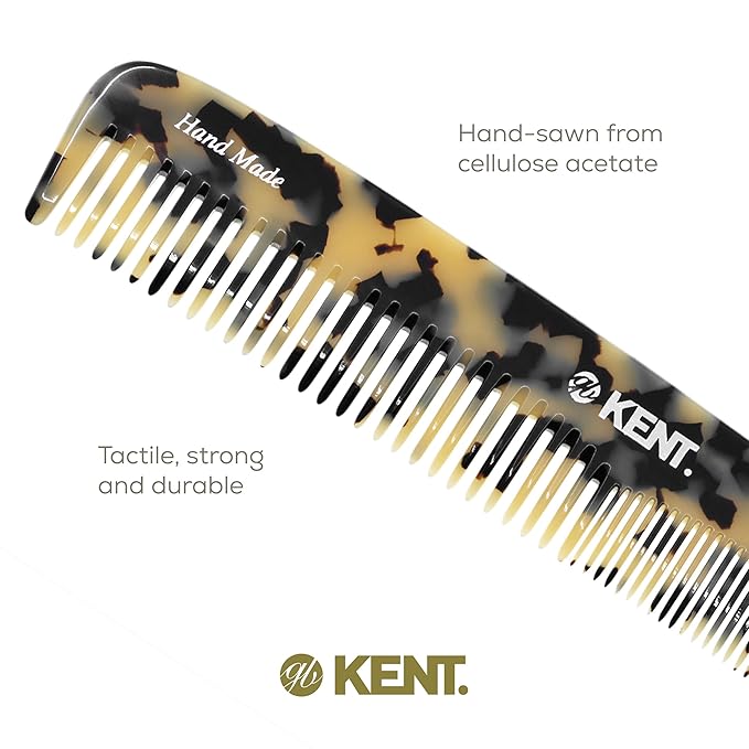 KENT 9T Fine Tooth and Wide Tooth Comb Detangler Hair Combs - Large Handmade and Saw-Cut Dressing Comb - Wet Hair Comb, Made in England (White Tokyo), 2 Pack