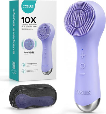 COSLUS Face Scrubber Facial Cleansing Brush: 2 in 1 Spin and Vibration Patented Tech, Silicone Electric Exfoliator Scrubber with Automatic Foaming, Waterproof Face Cleanser Brush for Men and Women