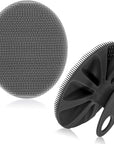 INNERNEED Soft Silicone Body Scrubber Exfoliating Glove Shower Cleansing Brush, SPA Massage Skin Care Tool, for Sensitive and All Kinds of Skin (Gray+Black)