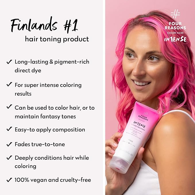 Four Reasons Color Mask INTENSE - Pink – (27 Colors) Intensive Toning Treatment - Color Depositing Conditioner – Semi Permanent Hair Dye for Lightened and Colored Hair– 100% Vegan, 6.76 fl oz