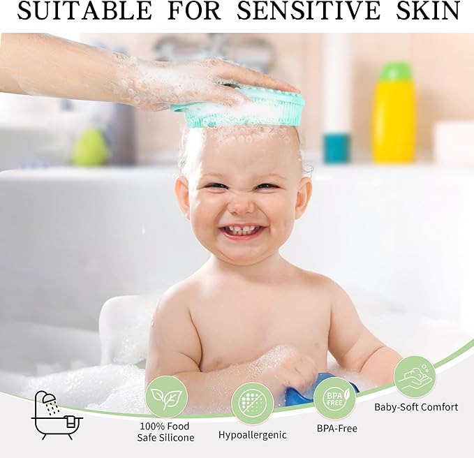 2 Pack Silicone Body Scrubber for Shower, Soft & Gentle Loofah Alternative for Sensitive Skin, Quick-Drying & Hygienic Body Wash Scrubber Brush for Women, Men & Kids (Blue & Green)