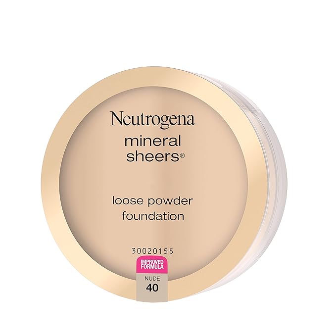 Neutrogena Mineral Sheers Lightweight Loose Powder Makeup Foundation with Vitamins A, C, & E, Sheer to Medium Buildable Coverage, Skin Tone Enhancer, Face Redness Reducer, Nude 40,.19 oz (Pack of 2)