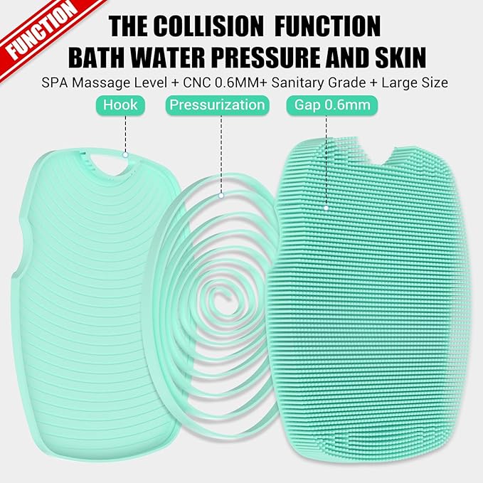 Zinc Infused Silicone Body Scrubber for Shower,Food-Grade Handheld Cleansing Skin Brush, Gentle Exfoliating and Lather Well - Green