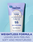 Coppertone Every Tone Invisible Finish Face Sunscreen Lotion SPF 55, Lightweight, Blends in Clear Sunscreen for All Skin Tones, 2 Fl Oz Tube