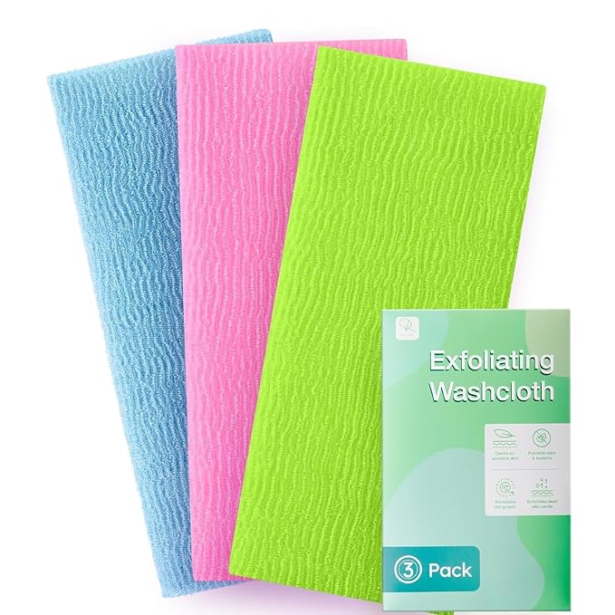 3 Pieces Exfoliating Washcloth Towel African Net Sponge Japanese Washcloth Exfoliating Sponge Loofah Exfoliating Body for Body Exfoliation(Pink,Blue,Green)