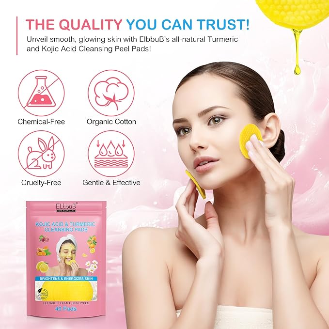 Turmeric Cleansing Pads, Kojic Acid Cleansing Pads - Gentle and Effective Daily Skincare for Face and Body